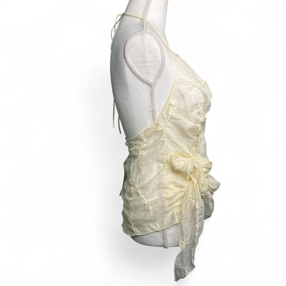 Zara Ivory Size Medium Festival Halter Lagenlook Crinkle Top Asymmetric Backless - Picture 5 of 10
